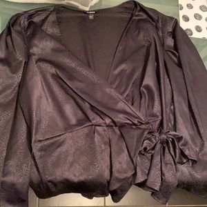 Express Peplum Black Snakeskin Top with Bow Detail